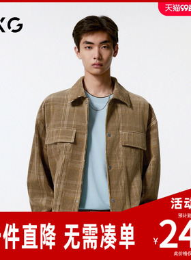 GXG男装 商场同款 复古格纹灯芯绒夹克男 24年秋新品G24X213016