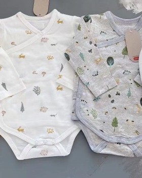 出口新生儿婴幼儿宝宝纯棉有机棉氨棉打底衫 长袖 哈衣 双层护肚