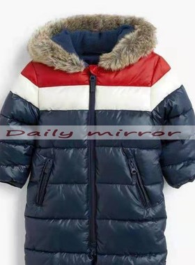 纯yuan棉服 连体长爬 防雨保暖N家海军风拼色休闲滑雪装