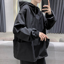宽松上衣男连帽机能外套 网红T恤秋季 暗黑系男士 卫衣纯色薄款 韩版