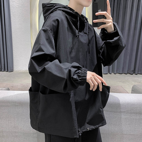 暗黑系男士连帽机能外套