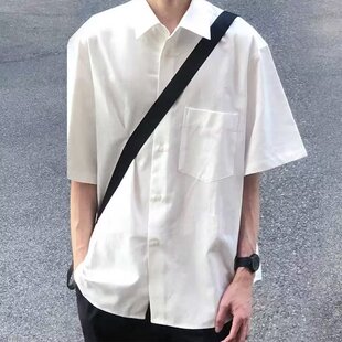 白色衬衫男短袖夏季dk休闲衬衣潮牌潮流痞帅男款oversize港风外套