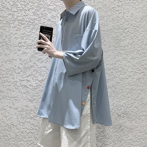 开叉排扣设计感小众学生短袖衬衫