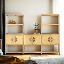 新中式博古架实木禅意书架客厅展示架茶室背景架白蜡木仿古书柜