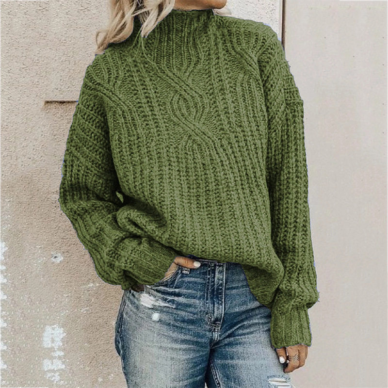 欧美毛衣女士高领麻花针织上衣套头衫ebay跨境亚马逊sweater