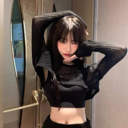 气质宽松设计感防晒衣长袖针织衫女薄款辣妹短款镂空罩衫外套上衣