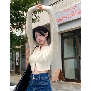 长袖 短款 针织衫 秋季 毛衣上衣女 时尚 新冬BM显瘦双拉链开衫 辣妹修身