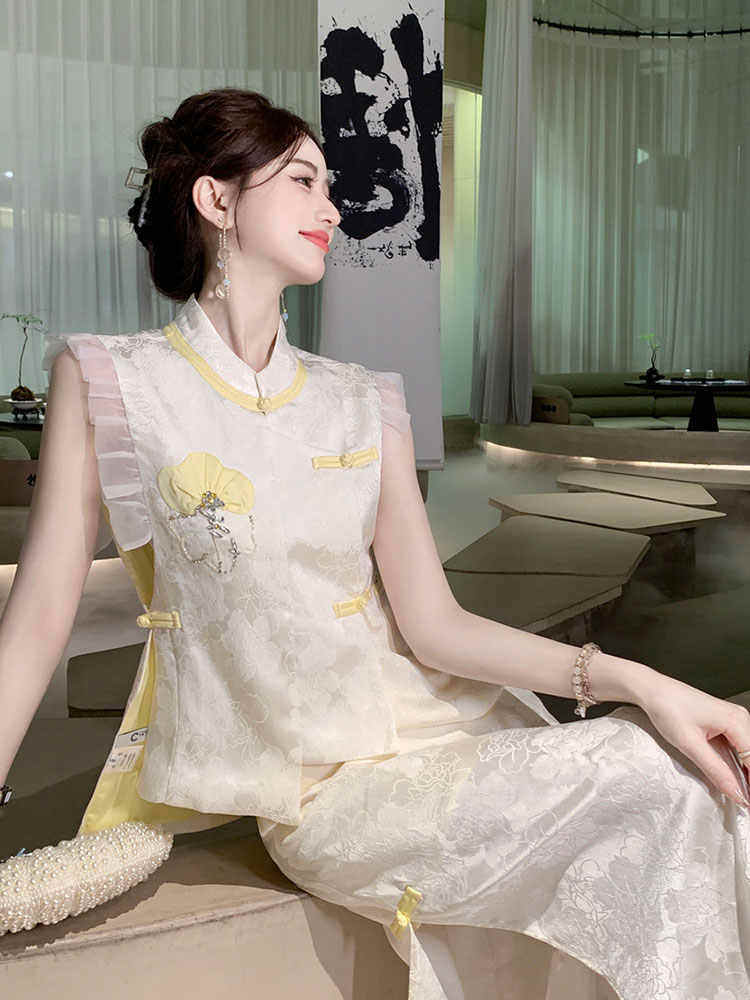 新中式中国风女装套装裙2025新款别致独特高级感盘扣马甲两件套夏
