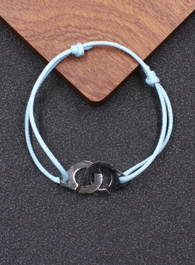 欧美经典手工编织钛钢手铐手链情侣皮手镯手环多颜色搭配饰品义乌