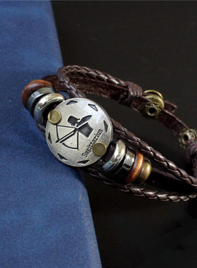12十二星座搭扣朋克牛皮手链热款跨境电商货源饰品学生生日礼物