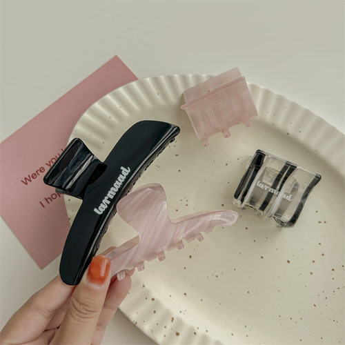 韩系酷girl甜酷风高级质感时尚黑色系鲨鱼夹晕染盘发抓夹2023新款