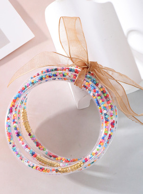 米珠圆珠珠子彩色丝带绑塑料硅胶管颗粒手环手镯跨境欧美亚马逊