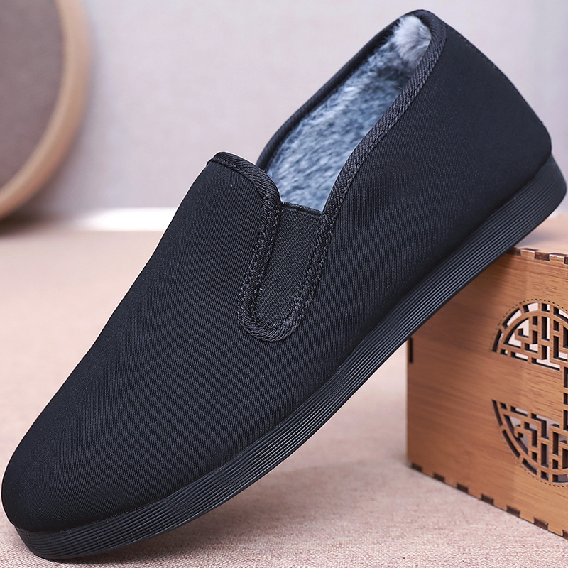 冬老北京布鞋男棉鞋加绒保暖中老年爸爸鞋薄绒二棉鞋防滑底工作鞋