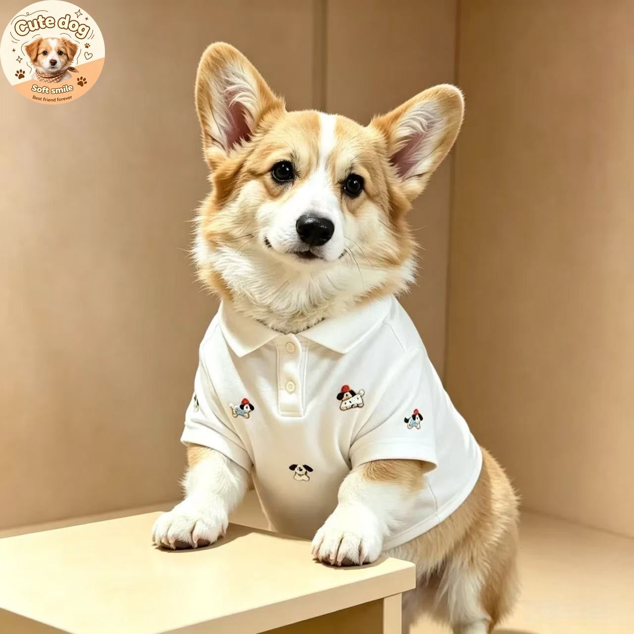 柯基狗狗母婴级精梳棉POLO衬衫