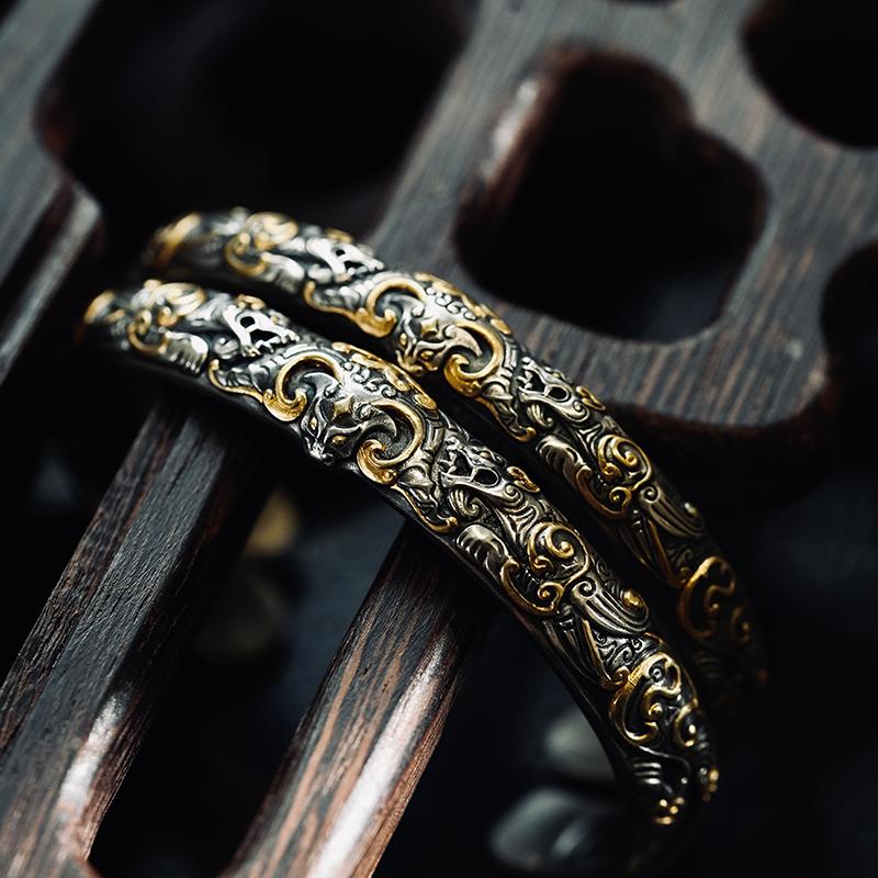 螭虎手镯原创纯手工银手镯