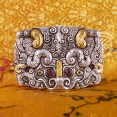 伏尔甘工兮饕餮夔牛腰带扣吴树国手工雕刻中国风纯银皮带扣男