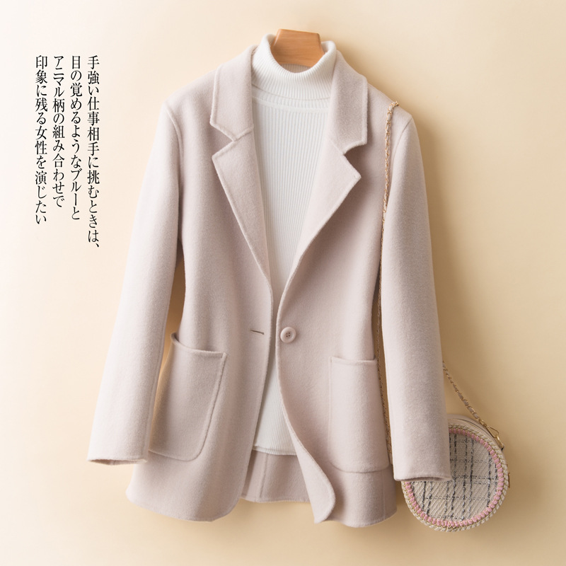 2023秋冬新款双面呢羊毛大衣修身短款外套羊毛呢大衣西装女款图片