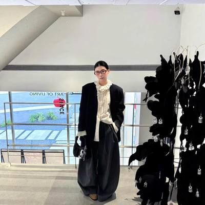 套装女2026新款冬装洋气宽松百搭西服外套显瘦花边衬衫宽松阔腿裤