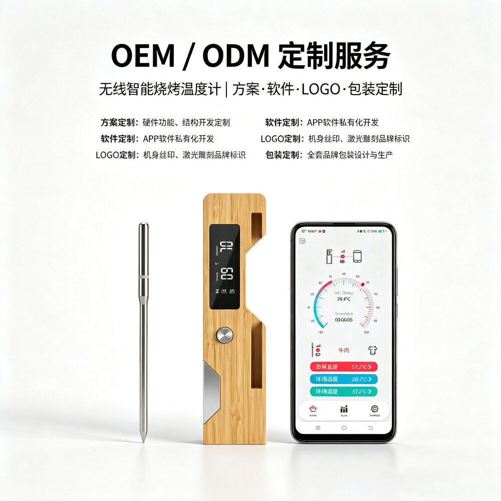 智能无线烤肉温度计食品级探针测温计软硬件方案开发一站式服务