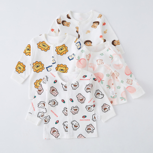 婴儿长袖上衣春秋季单件纯棉秋衣男女宝宝内衣开扣打底衫无骨秋装