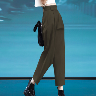宽松显瘦老爹裤 裤 女九分黑色西装 欧洲站小个子高腰直筒烟管裤