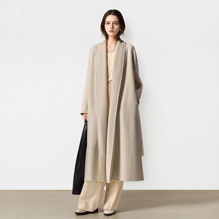伦敦极简风双面羊绒大衣女中长款 睡袍毛呢外套高级感系带羊毛大衣