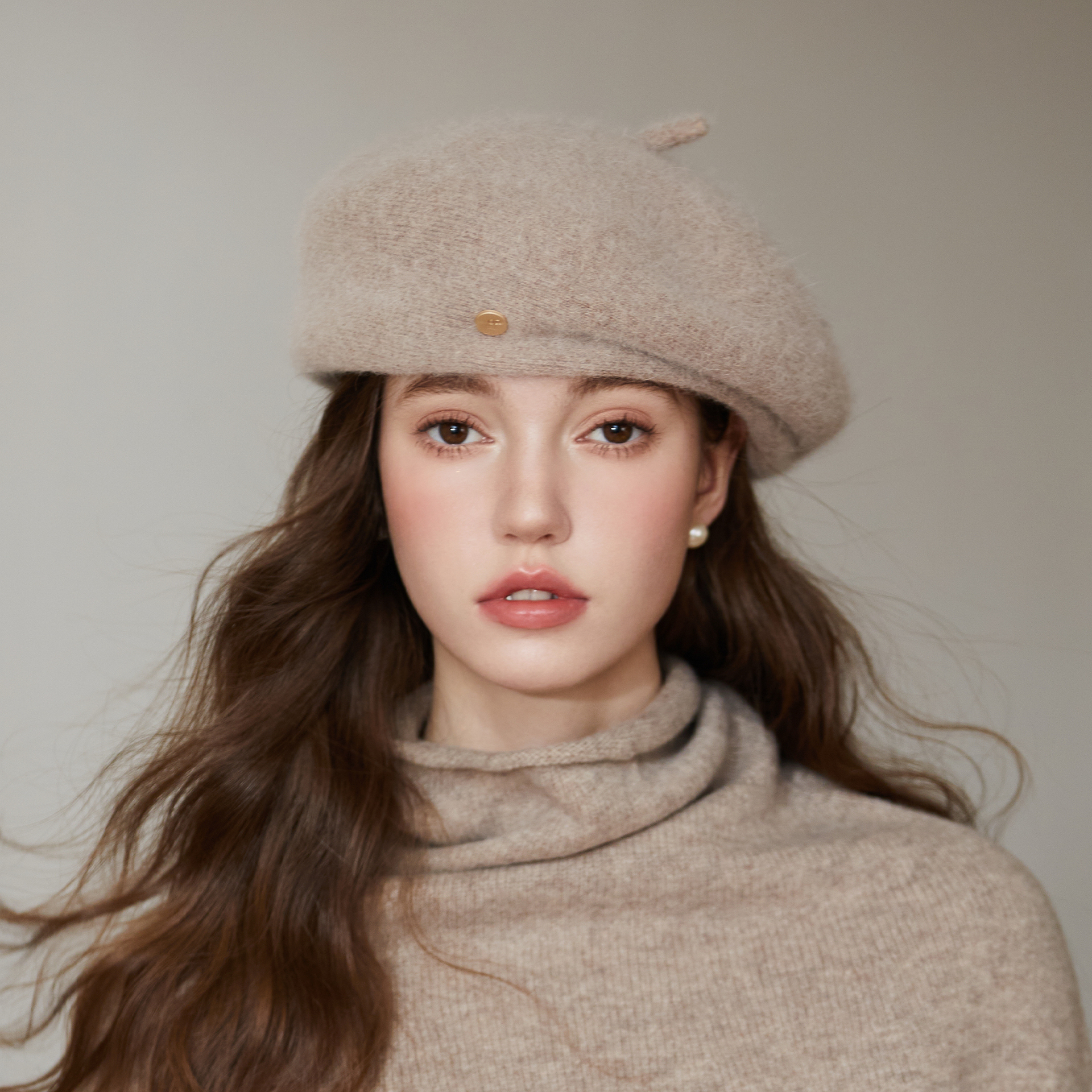 定型兔毛贝雷帽女生韩系气质