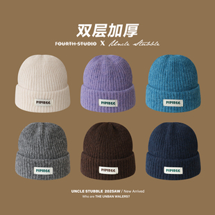 方脸圆脸显脸小针织帽男女大头围毛线帽双层加厚秋冬保暖套头冷帽