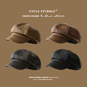 新品 时尚 英伦风八角帽柔软PU皮质报童帽女生日系文艺复古画家帽男