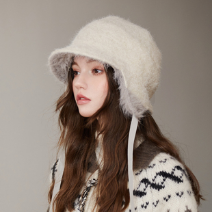 2025日系羊羔绒飞行帽男女冬季加绒加厚保暖雷锋帽白色护耳帽子潮