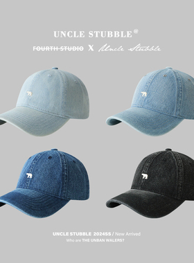 韩版时尚牛仔鸭舌帽北极熊刺绣棒球帽学生情侣百搭帽子宽檐显脸小