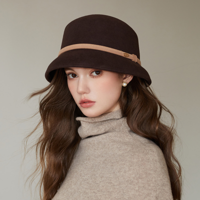 赫本风优雅羊毛灯罩渔夫帽