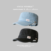 韩系复古牛仔马术帽女生小众个性 骑士帽黑色百搭平顶鸭舌帽子春夏