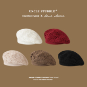 日系文艺钩花贝雷帽双层加厚秋冬保暖画家帽复古洋气蓓蕾帽子女生