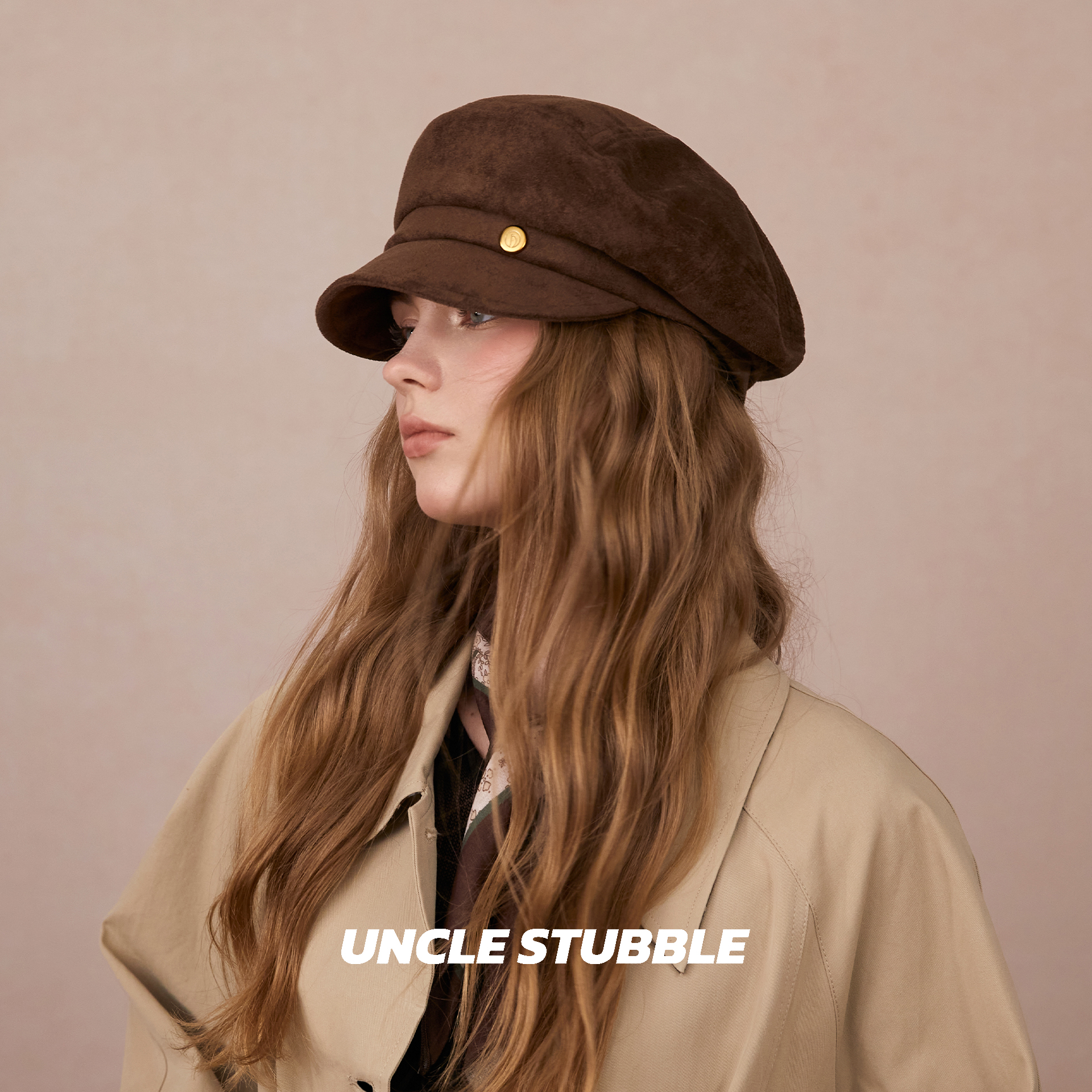 韩系复古棕色报童帽女秋冬