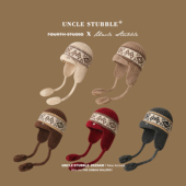 复古费尔岛毛线帽女冬季 护耳保暖针织雷锋帽民族风甜美可爱飞行帽