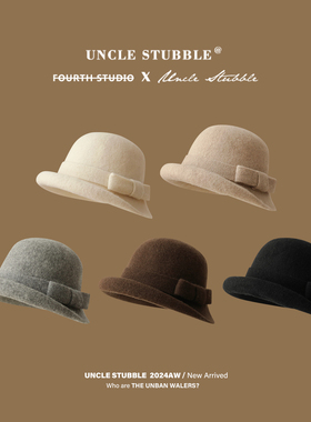 高级感卷边毛呢礼帽女法式复古蝴蝶结渔夫帽优雅高贵千金风帽子冬