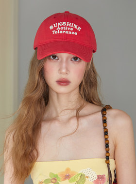 大红软顶防晒棒球帽女款