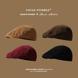秋冬新款 鸭舌帽子潮 麂皮绒前进帽男女英伦复古报童帽日系街头时尚