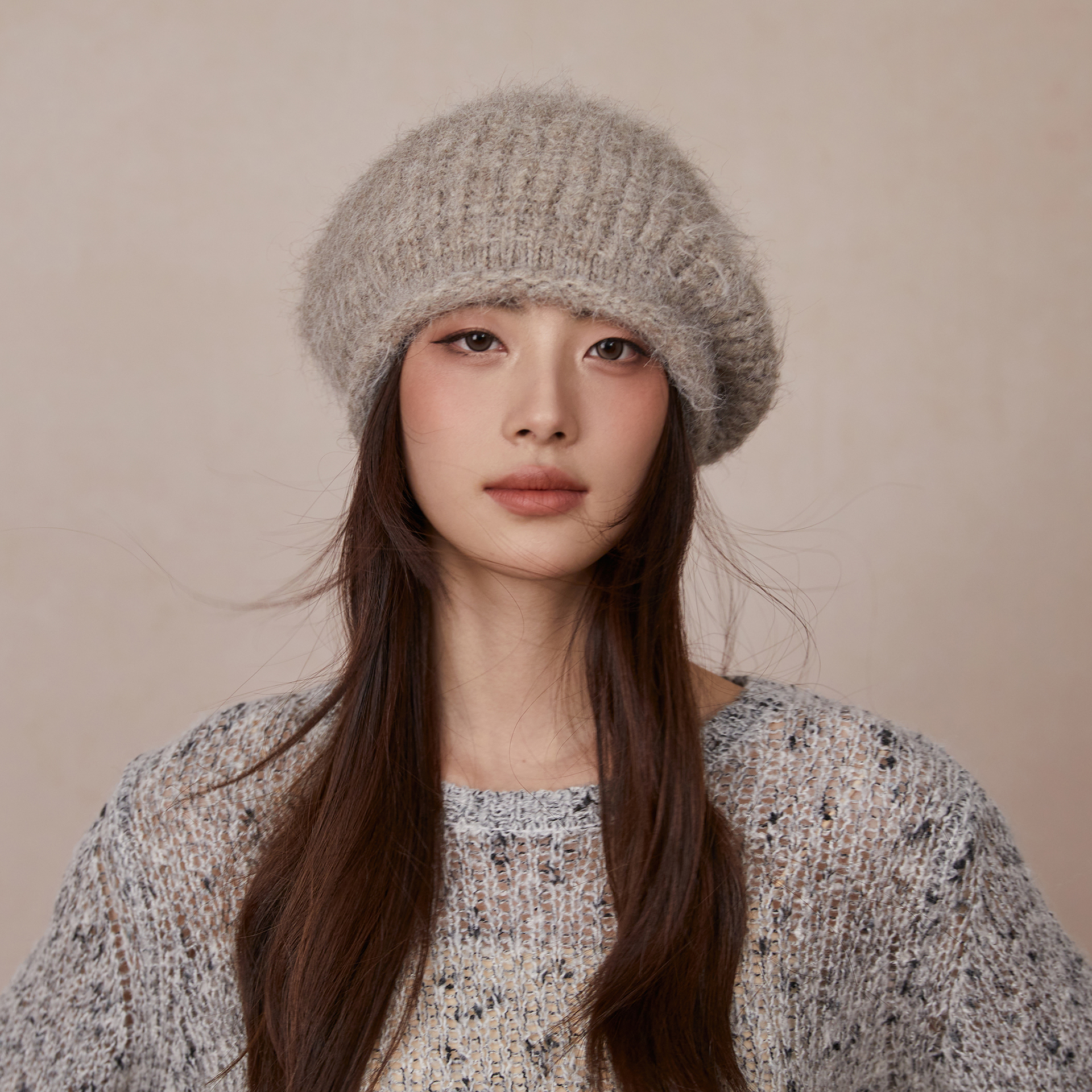 日系氛围感毛绒贝雷帽冬季厚款