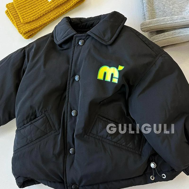 小童男童加厚保暖棉衣黑色印花外套男宝宝6到12个月2岁2025新款早