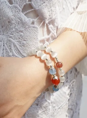 情人节生日礼物玛瑙手链简约小众女巴度猫眼石低调设计水晶