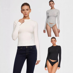 现货skims正肩紧身秋冬t恤保暖亲肤收腰打底衫加绒厚长袖宅女同款