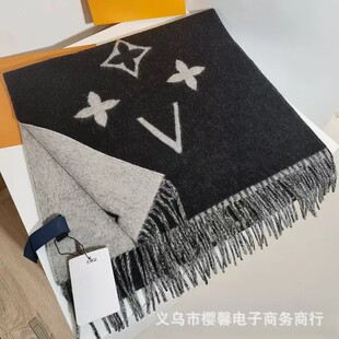 李小璐同款L芯片羊绒围巾女秋冬保暖披肩双面流苏女羊毛高版围脖