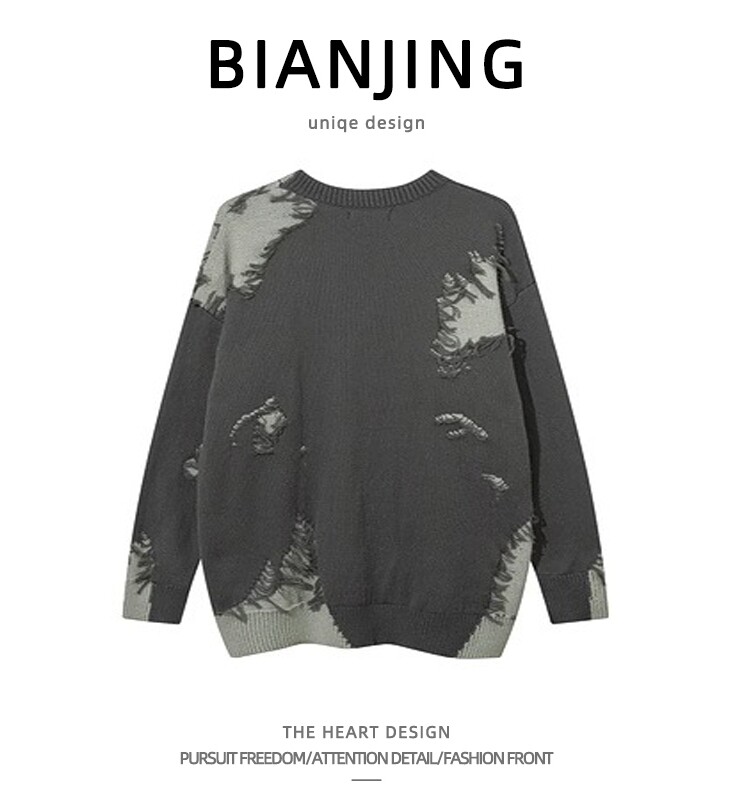 유럽과 미국의 하이 스트리트 디자인 크로스 스타 찢어진 스웨터 남성 트렌디 브랜드 루즈 커플 캐주얼 잘 생긴 풀오버 스웨터