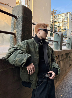 DBW Doublewi迷彩双面穿夹棉外套男冬季bomber多口袋短款飞行夹克