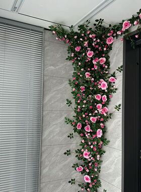 仿真玫瑰花藤假花藤条客厅空调管道遮挡装饰吊顶藤蔓塑料植物缠绕