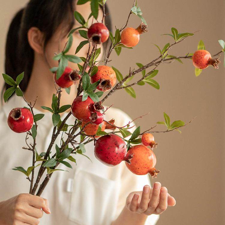 仿真花石榴果树枝柿子摆