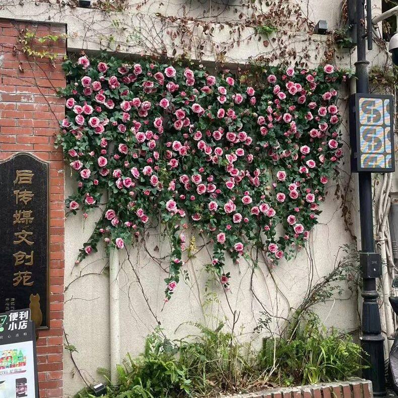 仿真花玫瑰藤条蔓藤绢花假花房顶暖道装饰花链高端造景花墙
