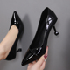 性感尖头漆皮黑色3cm猫跟5cm职业工作单鞋 高跟鞋 女细跟2021年新款